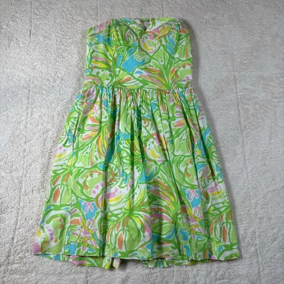 Lilly Pulitzer Elephant Ears Green Richelle Mini Dress Strapless Women’s Tie Bac - Picture 1 of 6